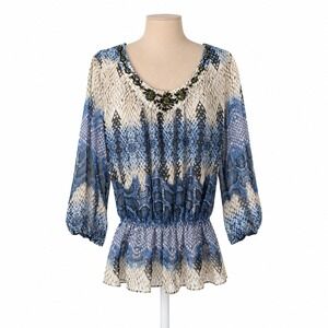 Vintage Y2K Cache Snakeskin Embellished Peasant Top Size M Boho Indie Grunge